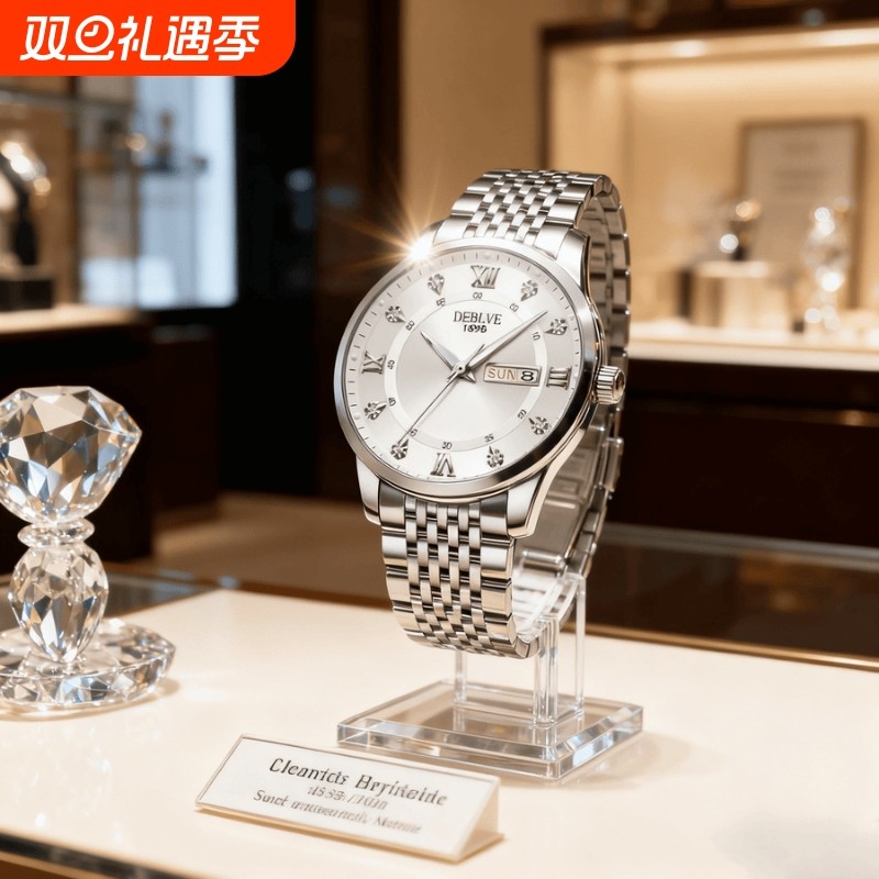 全自动男表手表男款机械风全自动防水数字双日历防水腕表男高级感