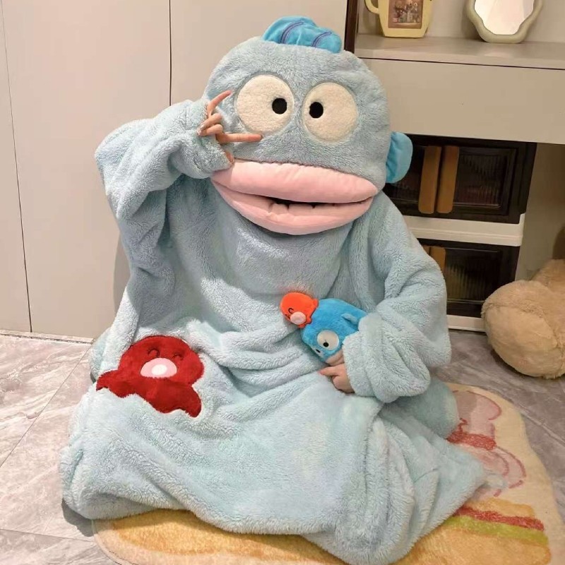 大嘴丑鱼睡衣冬季加厚儿童亲子装连体睡裙睡袍沙雕搞怪男女情侣