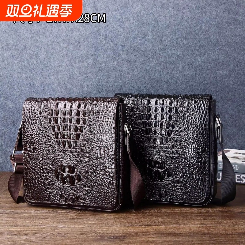 鳄鱼骨纹男士单肩包时尚真皮盖头背包户外商务男包潮款斜跨包