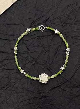绿野仙踪星星莲花编绳手链秋香绿小清新显白绿手绳春意盎然春夏款