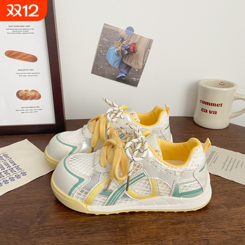 品牌断码网面透气小白鞋女夏季薄款2025新款百搭运动休闲鞋厚底德