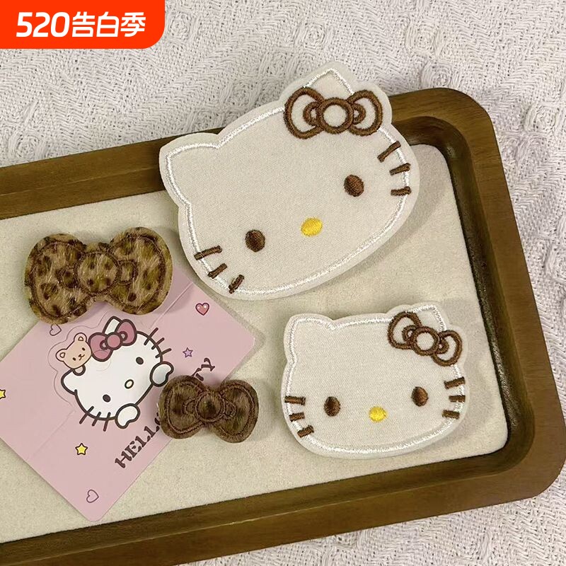 Kitty植绒豹纹刘海贴魔术发卡(蝴蝶结可拆卸) 甜美整理碎发帖