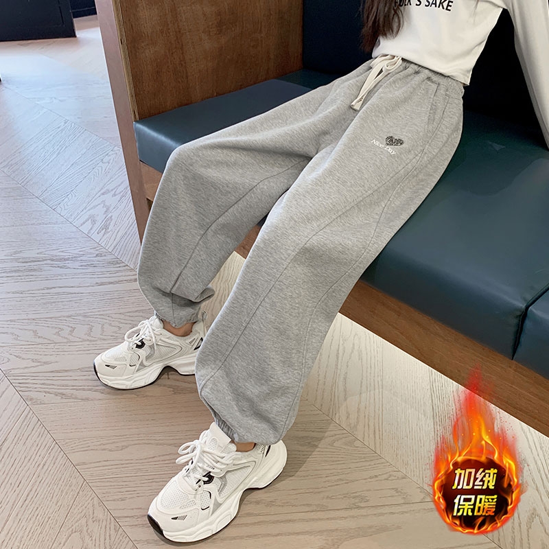 女童加绒裤子秋冬外穿2025新款冬季一体绒大童加厚卫裤儿童运动裤