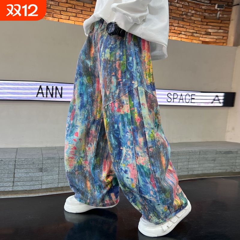 男童春夏裤子儿童装休闲裤2025新款夏季男孩洋气扎染长裤炸街独特