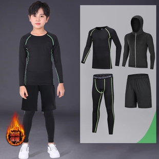 套装衣服内篮球服搭新品儿童跑步女童男童秋冬健身速干黑色排汗