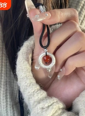 网红情侣菩提珠红玛瑙项链女相思豆祥云圈平安扣编织锁骨链项绳
