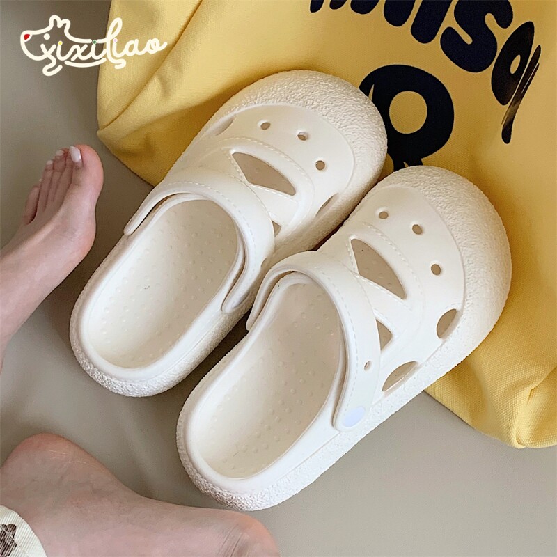 细细条 亲子简约创意交叉带洞洞鞋户外休闲百搭防滑夏季凉拖鞋女