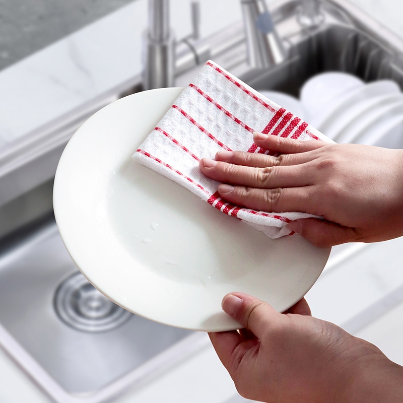 跨境现货棉质华夫格家居厨房用 百洁布 洗碗巾抹布 30*30cm10条装