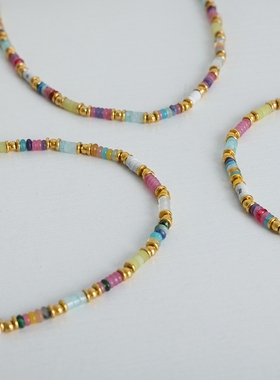 天然石算盘珠圆珠串珠手工项链钛钢18k金西太后个性百搭甜妹饰品