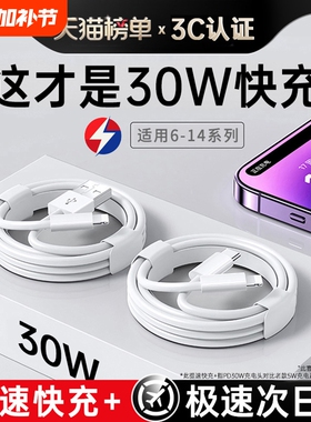 【原配30W快充】快充数据线适用苹果14iPhone13/12proMax11充电线器手机XS/XR/8p加长iPad平板6s2米7plus