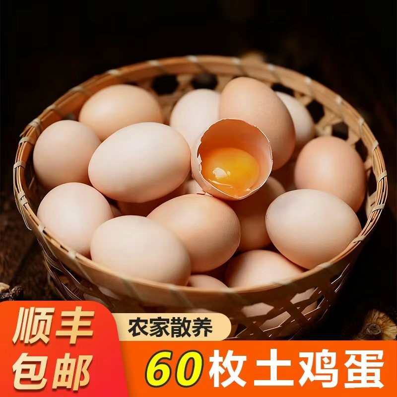60枚正宗土鸡蛋新鲜鲜蛋粉壳蛋农家山林散养营养早餐鸡蛋50g/枚