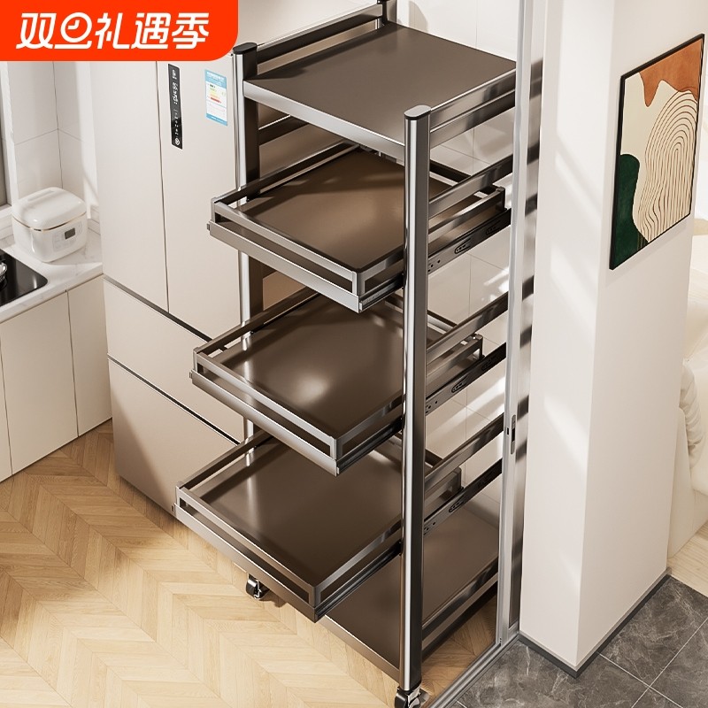 厨房夹缝置物架角落地多层冰箱旁边侧面缝隙收纳柜抽屉抽拉式储物