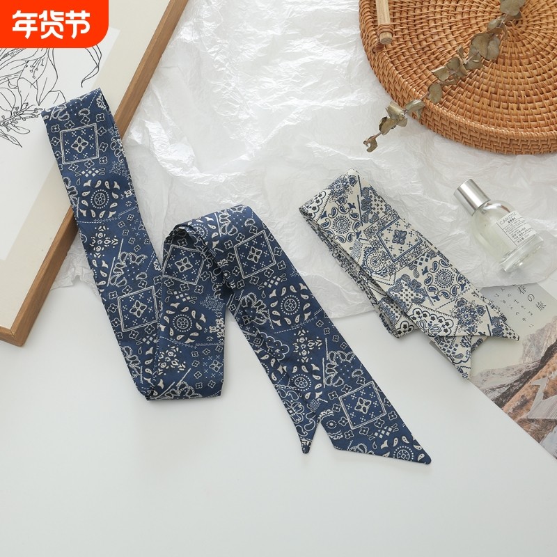 约1.35米装饰发带腰果花蝴蝶结飘带细窄长条腰带丝巾日系白色秋冬