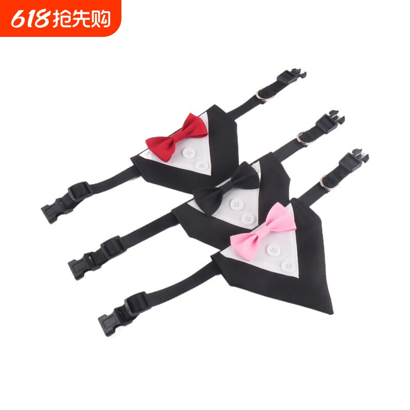 阿明格新款宠物用品 绅士风英伦纽扣蝴蝶结三角巾狗项圈婚礼配件