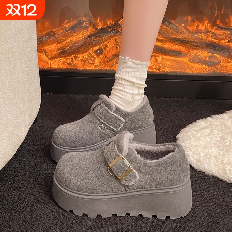 厚底增高一脚蹬勃肯鞋子女冬季加绒保暖全包2025新款爆款棉鞋外穿
