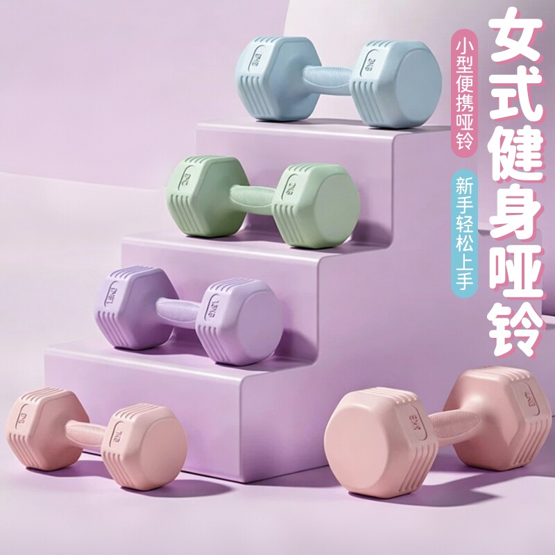 哑铃女士健身家用1/3/2kg一对杠铃器材瘦身力量实心新款美体浸塑