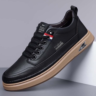 春季男鞋新款透气皮面小白鞋子男潮流百搭一脚蹬运动休闲板鞋潮鞋