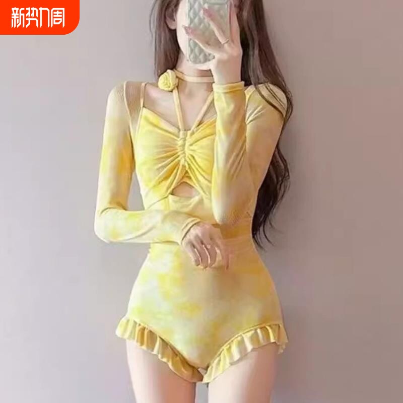 泳衣女款2025年新款爆款高级感连体长袖纯欲少女遮肚显瘦