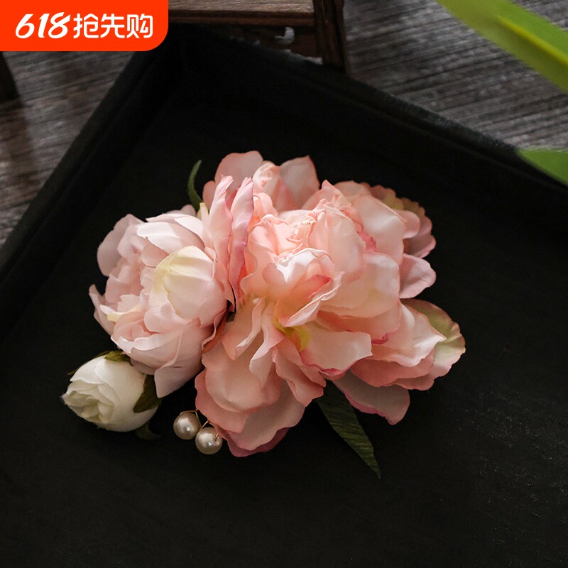 绢花发夹后压汉服仿真花甜美花朵边夹头饰古风马面裙古装发饰配饰