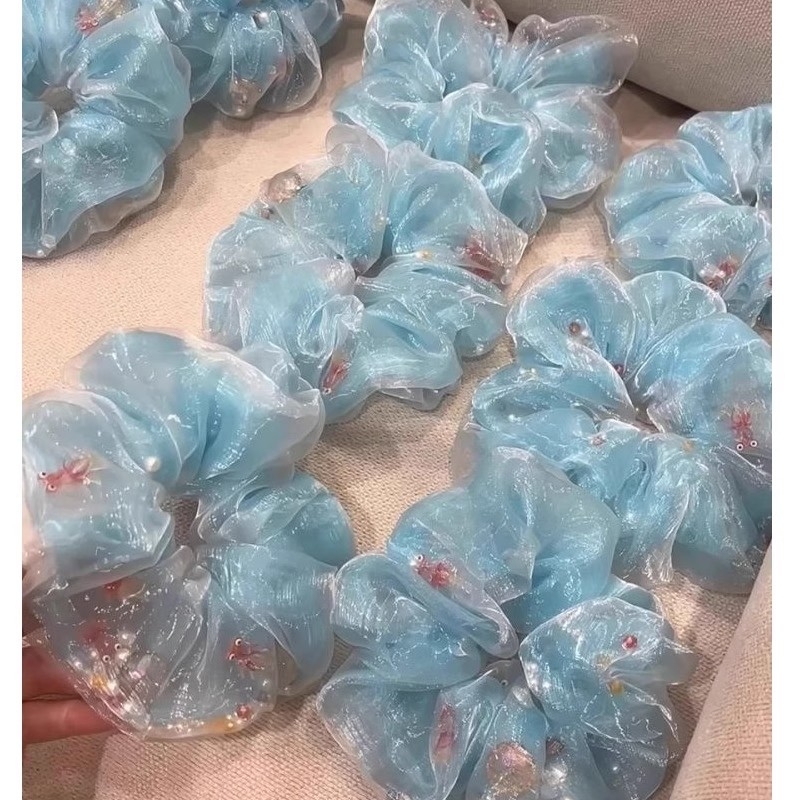 波妞金鱼泡泡梦幻蓝色大肠发圈夏日超仙头绳皮筋扎头发饰女发绳