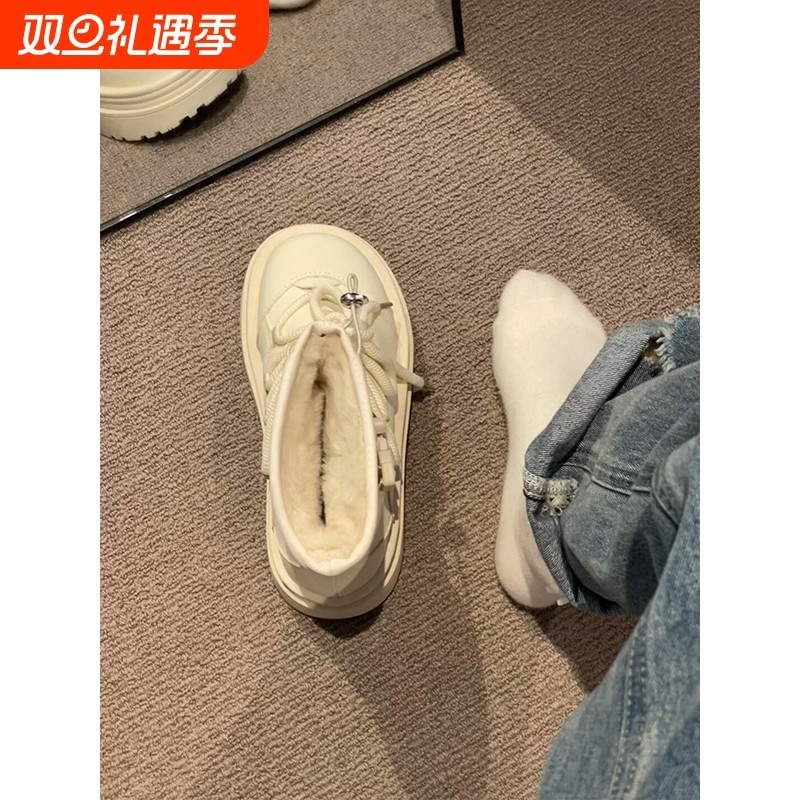 白色厚底雪地靴女2025冬季新款加绒保暖东北棉鞋显瘦短靴防水黑色