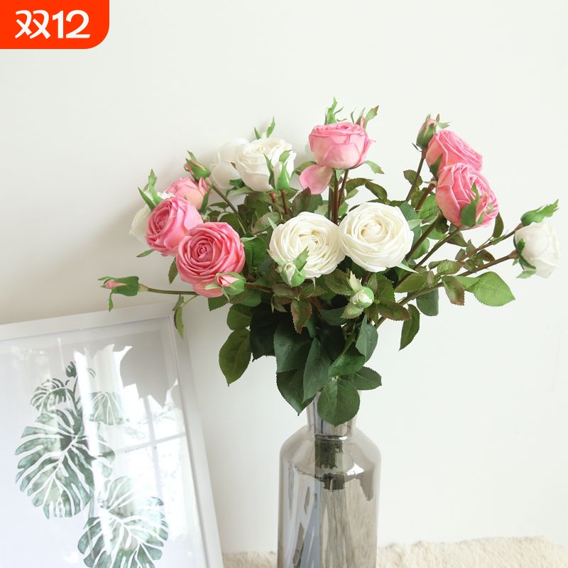 湿润手感过胶玫瑰仿真花家居装饰婚庆手捧花墙假花MW59991