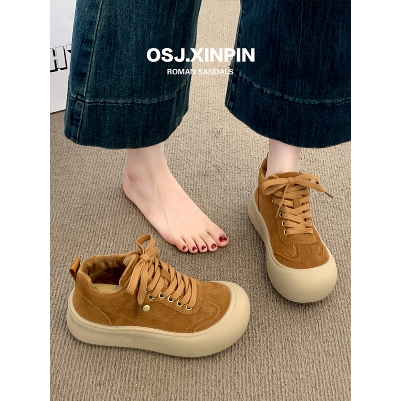 2025新款秋冬加绒韩版大头板鞋二棉女鞋厚底增高百搭休闲运动单鞋