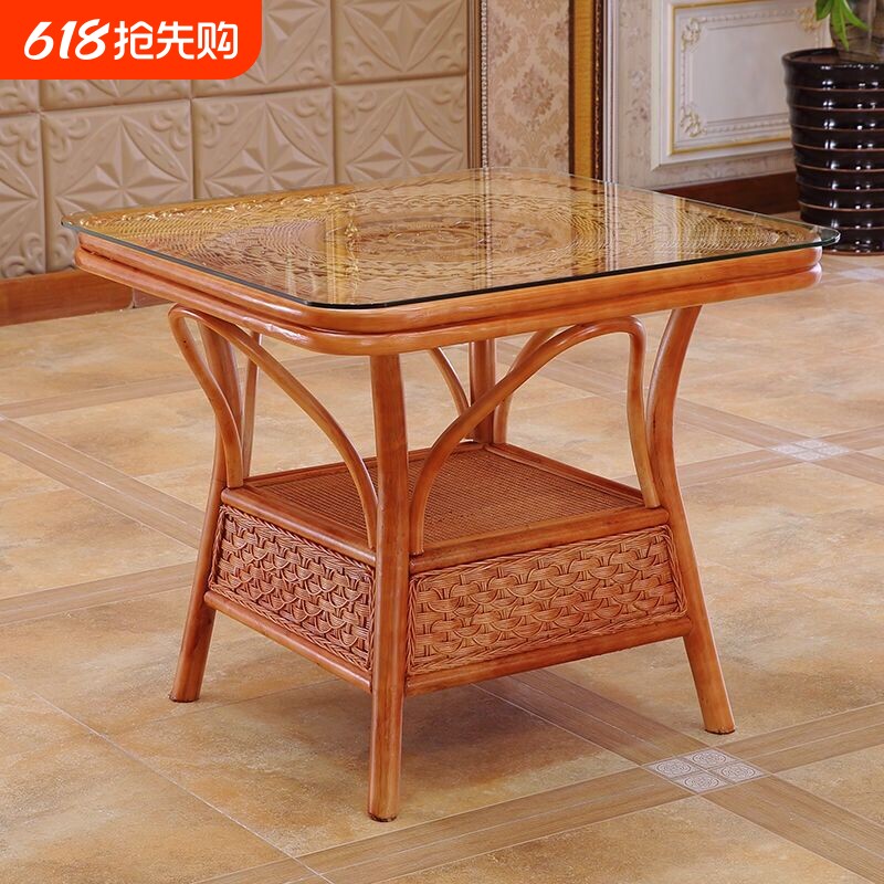 藤编卧室小茶几藤制实木茶桌客厅桌子家用复古阳台茶几桌竹制家具