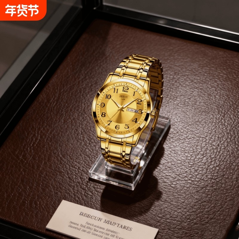 正品瑞士2024新款手表男士全自动机械风防水精钢带双日历男表夜光