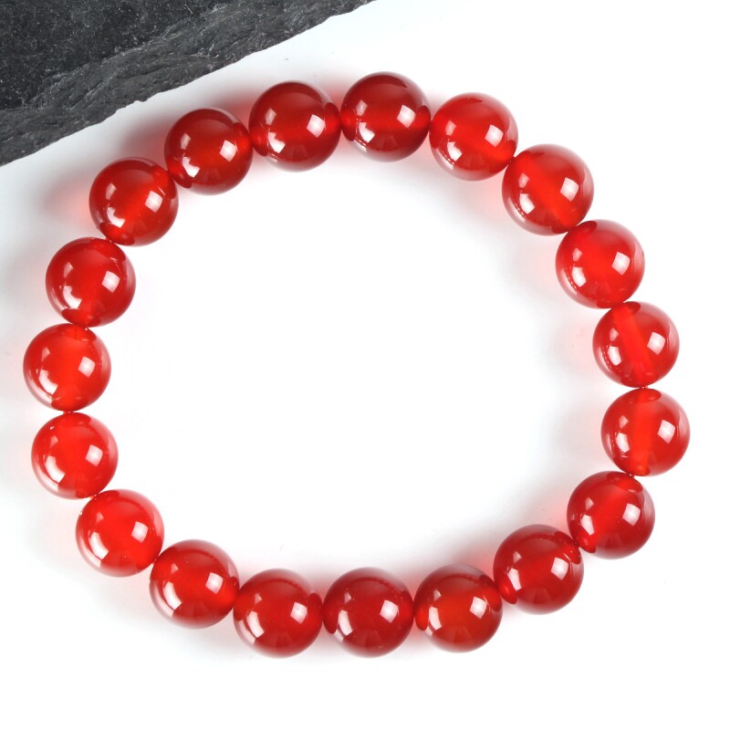 仿红玛瑙手链女转运珠子三圈佛珠本命年红色玛瑙琉璃正品男手串
