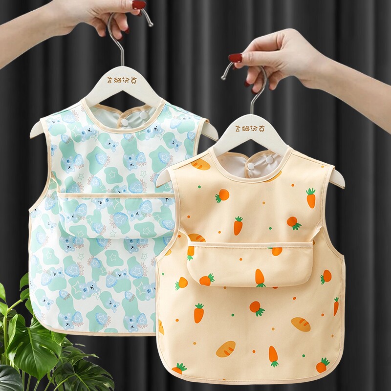 宝宝吃饭围兜饭兜儿童防水防脏罩衣夏季男女小孩无袖婴儿辅食护衣
