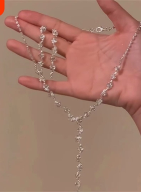 zoozmomo超闪银色闪钻流苏项链耳环女轻奢小众高级感晚礼服锁骨链