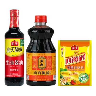 海天生抽酱油500mL(PET)+海天四海鲜鸡精40克+东泉山西陈醋800ml
