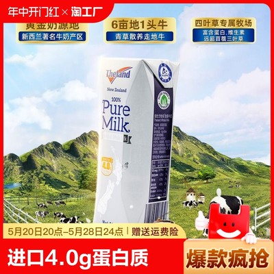 【进口】新西兰纽仕兰4.0g蛋白质全脂纯牛奶250ml*24盒高钙早餐奶