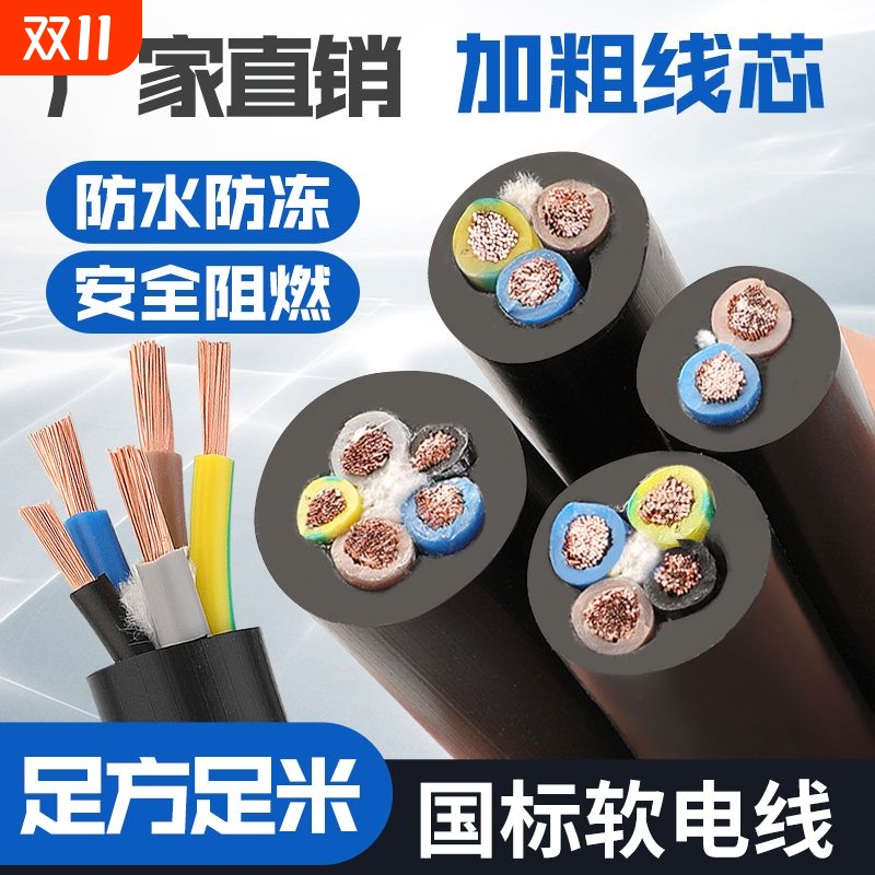 电线国标家用软电缆线2芯护套2.5/4/6/10平方电动车充电线3芯电源