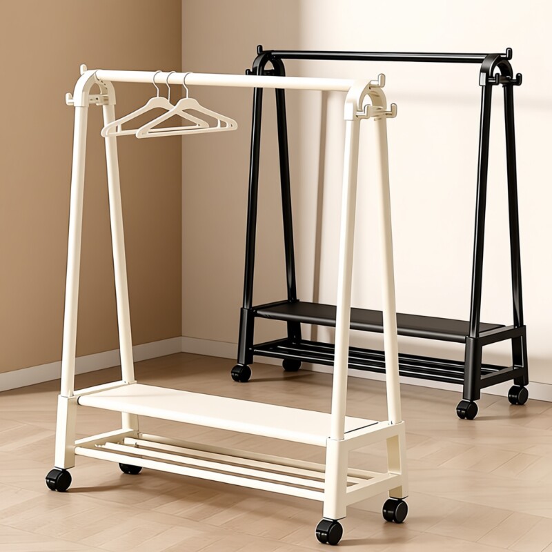 卧室双层落地衣帽架家用床边可移动挂衣架简易放衣服的神器晾衣架