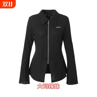 春秋季纯欲设计感小众拉链辣妹上衣女Polo领显瘦开衫长袖T恤大码