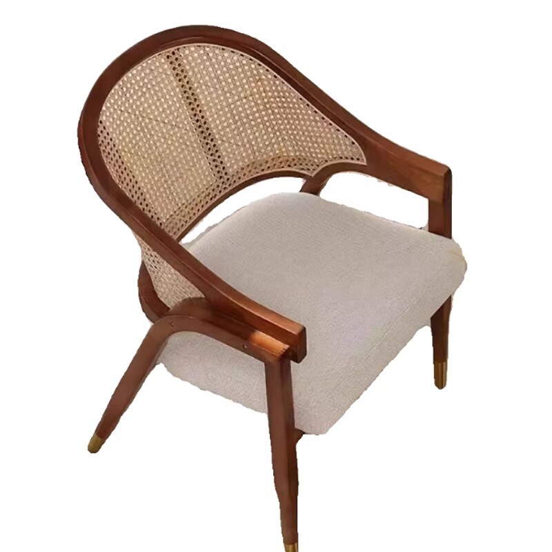 c北欧复古简约餐椅实木藤编家用餐厅民宿软包设计师休闲椅单人椅