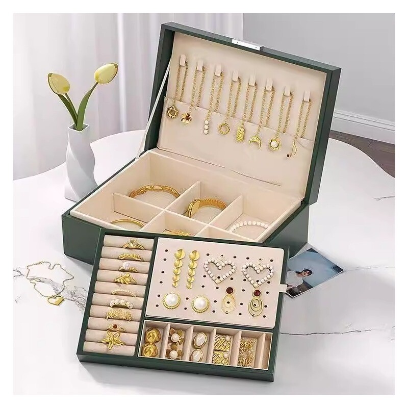 美拉德首饰收纳盒耳钉项链手饰品盒黄金盒子高档精致2024带锁耳饰