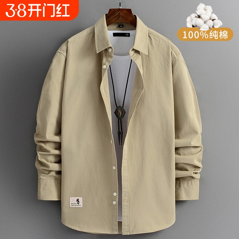 长袖衬衫男士春季工装外套2026新款韩版潮流痞休闲男衬衣绿色流行