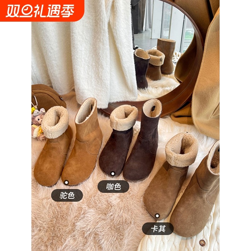 真皮厚底两穿勃肯雪地靴女冬季皮毛一体毛毛短靴加绒保暖棉鞋平底