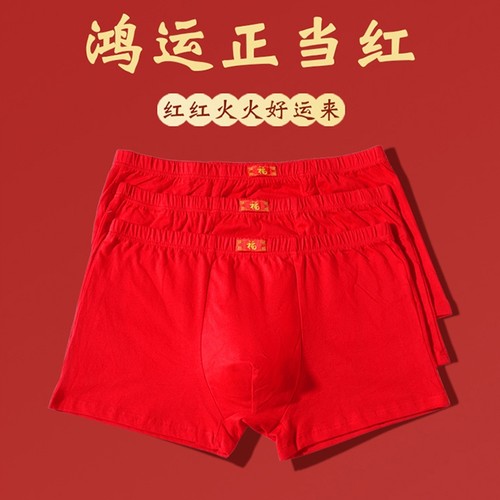 本命年内裤男男士纯棉男生2025新款100全棉正品高红色冬一条装