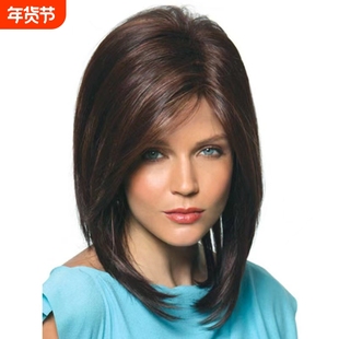 假发女中分微卷遮白发韩式发型锁骨短发自然圆脸全头套现货斜刘海