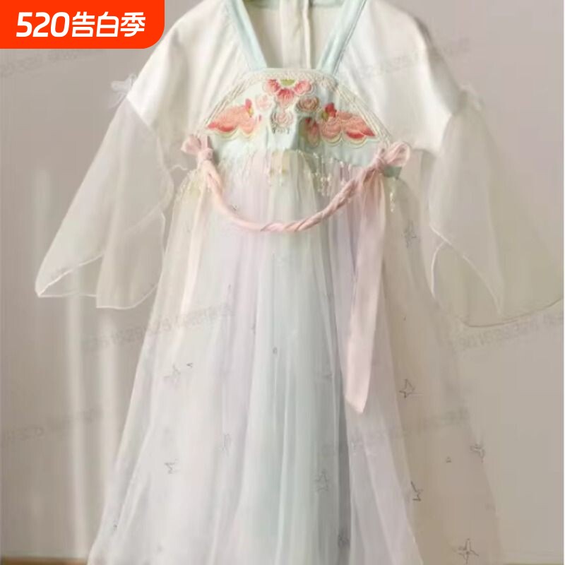 国风儿童网纱连衣裙齐胸刺绣汉服裙大袖衫小仙女生日裙中童夏款