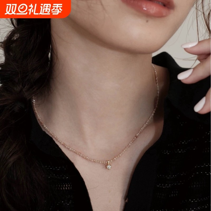 2025春夏锁骨链轻奢精致香槟水晶锆石莫桑石串珠项链配饰女配饰