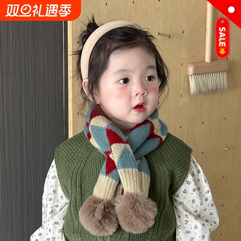 儿童围巾秋冬女童围脖2025新款宝宝脖套交叉针织毛线男童护颈冬季