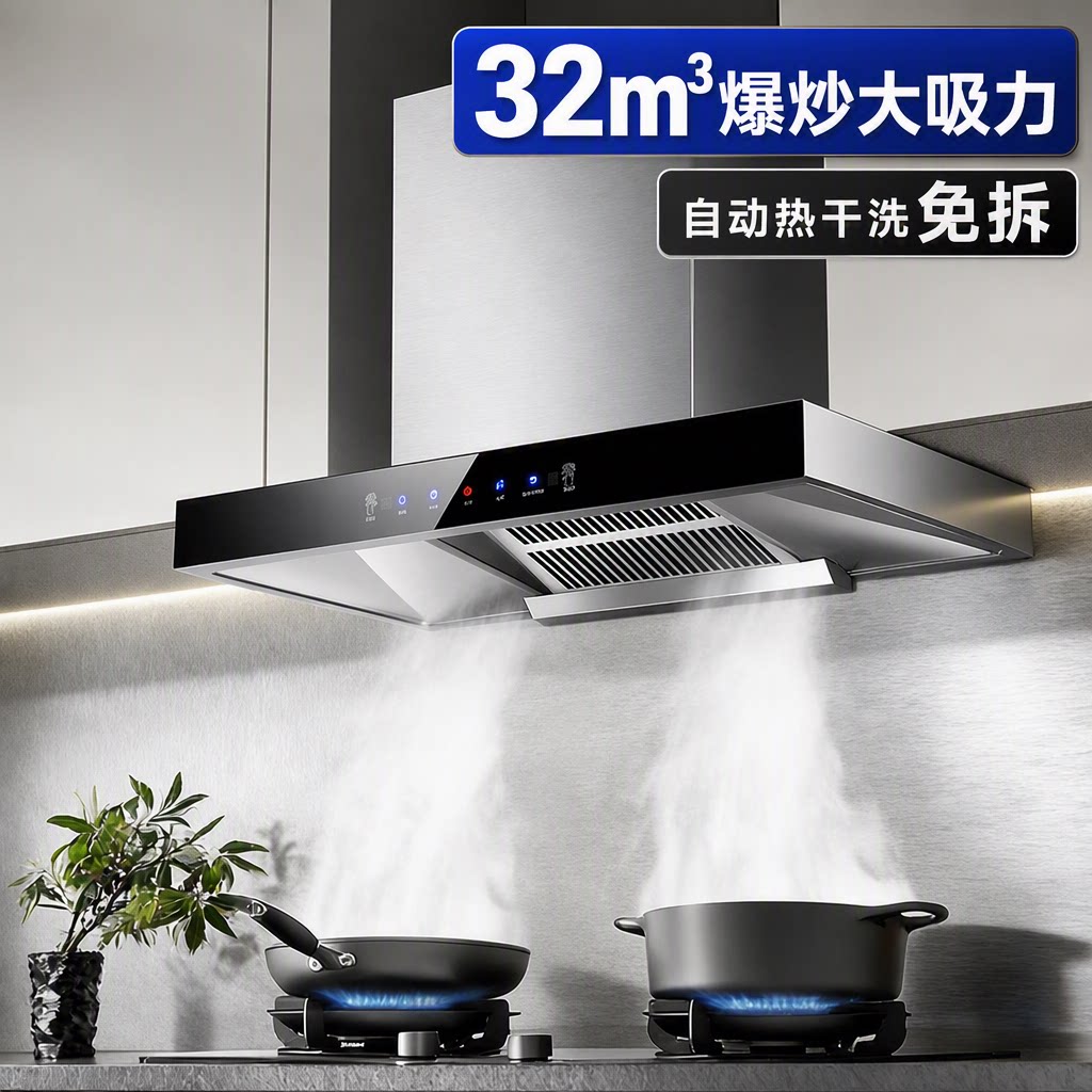 奥莱诺厨房抽油烟机爆炒大吸力挥手感应免拆自动清洗一级能效