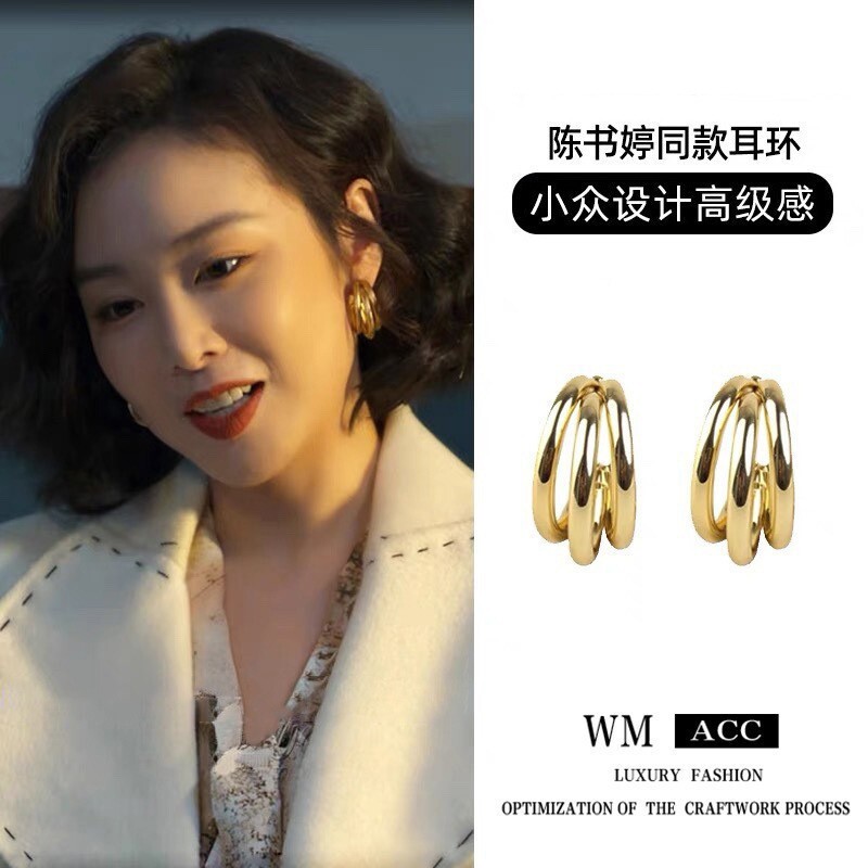 秋冬新款s925银耳钉金银色镂空设计气质女款耳环简约时尚耳饰批发