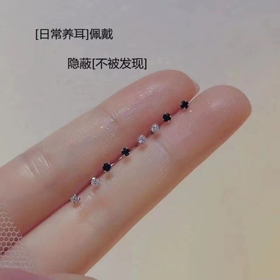 养耳洞s925银针耳钉水钻女耳环睡觉免摘精致小巧耳骨钉防过敏耳饰