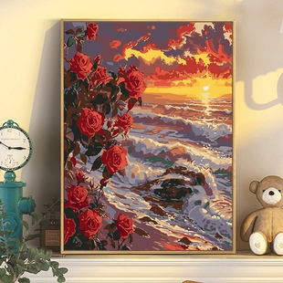 数字油画diy手绘丙烯画填色治愈解压填充客厅装 饰油画绘画有框